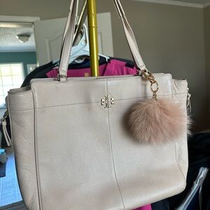 Tory Burch Cream Leather Tote Bag